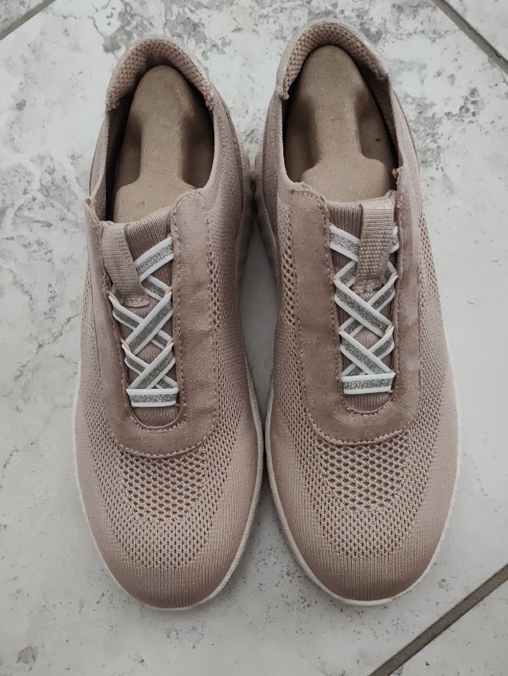 Bzees Women's Knit Slip-On Sneakers in Light Taupe